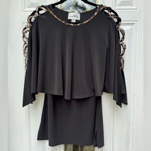 JOSEPH RIBKOFF 2 Piece Set Cape w/ Leopard Loops & Camisole Tank Blouse sz 6